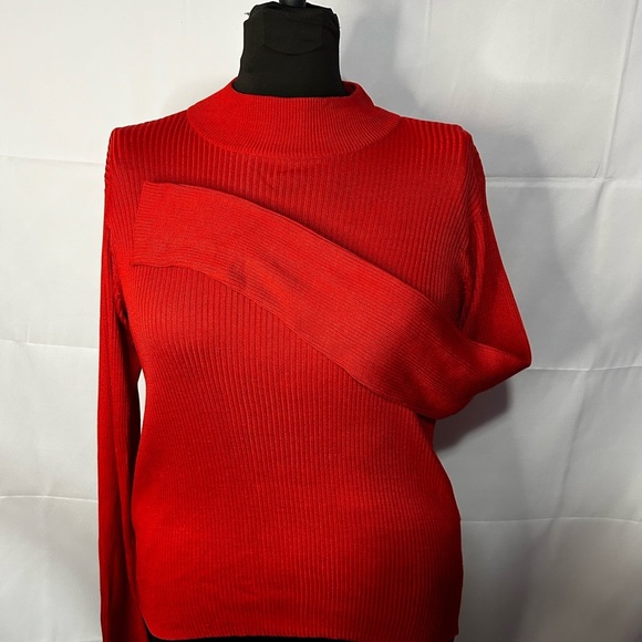 Vtg Y2K Joseph A Qu’est-Ce Que C’est All Silk Red Ribbed Long Sleeve Top Women M - Picture 3 of 7